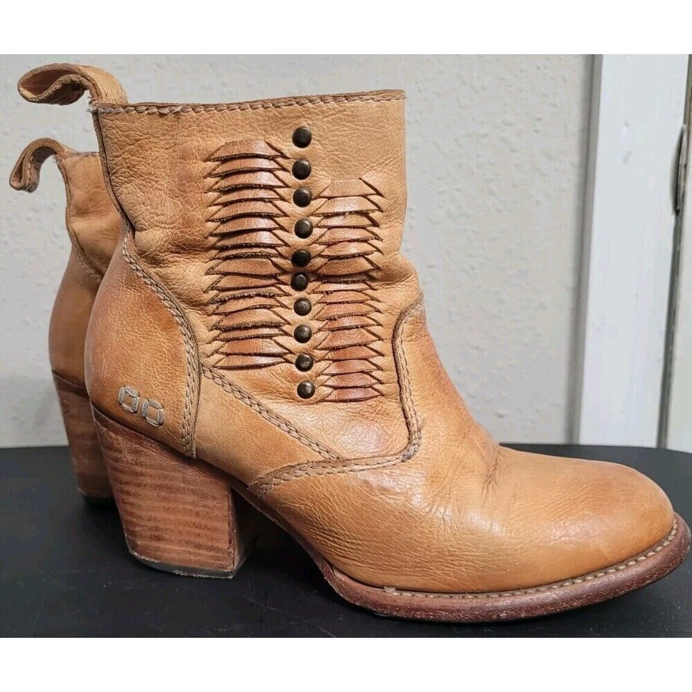 Bed Stu Shrill Ankle Boots Woven Rustic Tan Leather US 6, Retails For $285
